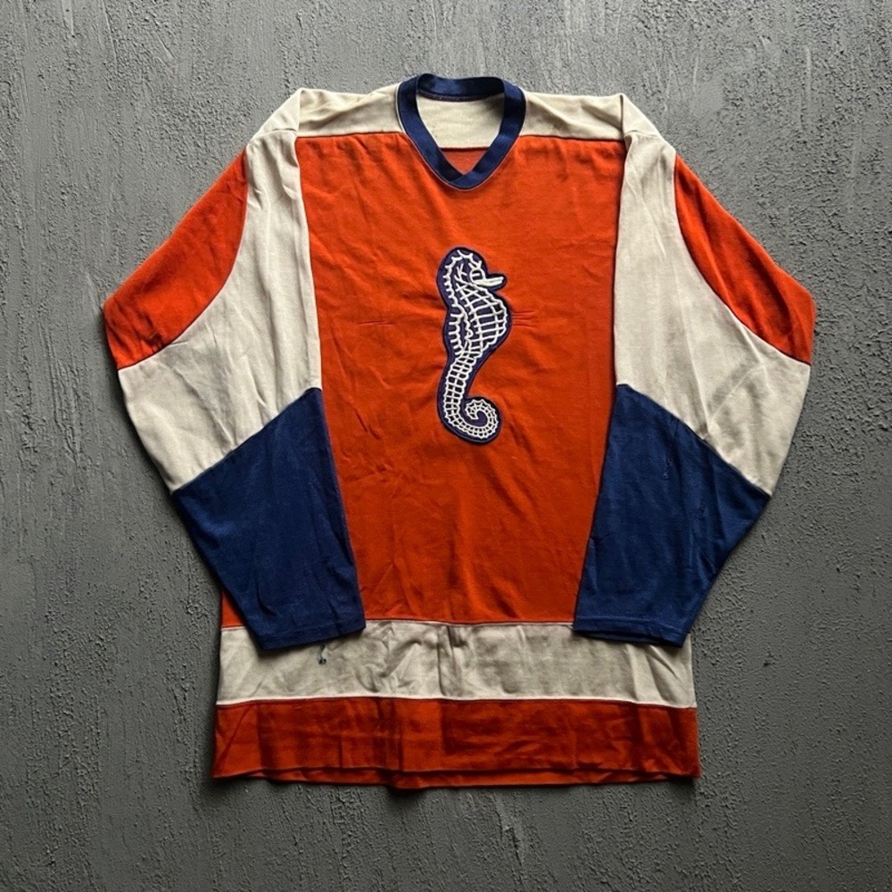 Vintage Seahorse Hockey Jersey XL Orange 1970s Patch Number Canada